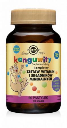SOLGAR, Kanguwity - witaminy i minerały (smak jagodowy), 60 pastylek + Bez recepty | Witaminy i minerały | Dla dzieci ++ Solgar Polska