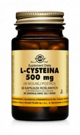 SOLGAR, L-Cysteina 500 mg, 30 kapsułek + Bez recepty | Skóra, włosy i paznokcie ++ Solgar