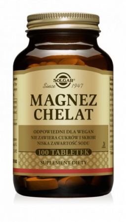 SOLGAR, Magnez Chelat Aminokwasowy, 100 tabletek + Bez recepty | Witaminy i minerały | Magnez i potas ++ Solgar Polska