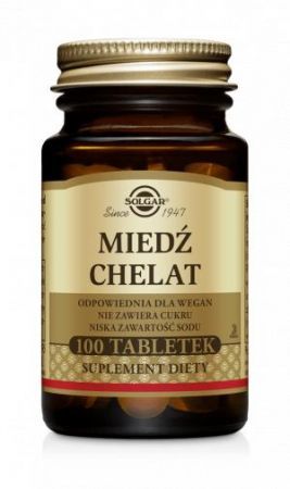 SOLGAR Miedź Chelat - 100 tabletek + Bez recepty | Witaminy i minerały ++ Solgar