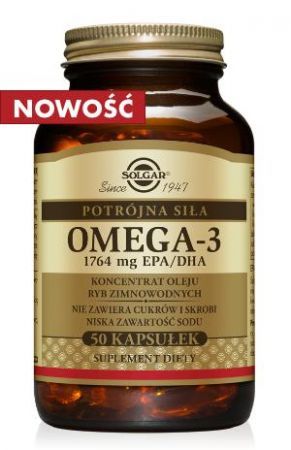 SOLGAR, Omega 3 potrójna siła 1764 mg EPA/DHA, 50 kapsułek + Bez recepty | Serce i krążenie | Wzmocnienie serca ++ Solgar