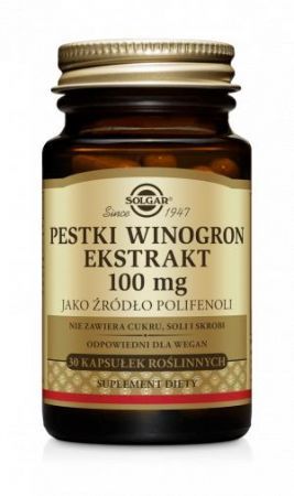 SOLGAR, Pestki z Winogron ekstrakt 100 mg, 30 kapsułek + Bez recepty | Serce i krążenie | Wzmocnienie serca ++ Solgar Polska