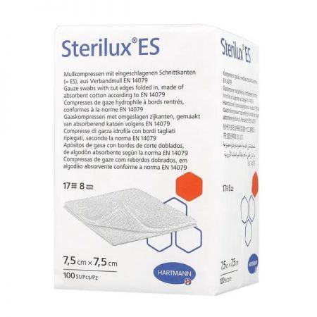 Sterilux ES, kompresy niejałowe 17-nitkowe 8-warstwowe 7,5 x 7,5 cm, 100 szt. + Sprzęt i wyroby medyczne | Materiały opatrunkowe | Gazy i kompresy ++ Hartmann