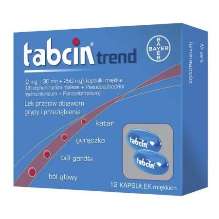 Tabcin Trend, kapsułki miękkie, 12 szt. + Bez recepty | Przeziębienie i grypa | Katar i zapalenie zatok ++ Bayer