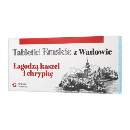 Tabletki Emskie z Wadowic, tabletki do ssania, 12 szt. + Bez recepty | Przeziębienie i grypa | Ból gardła i chrypka ++ Polski Lek
