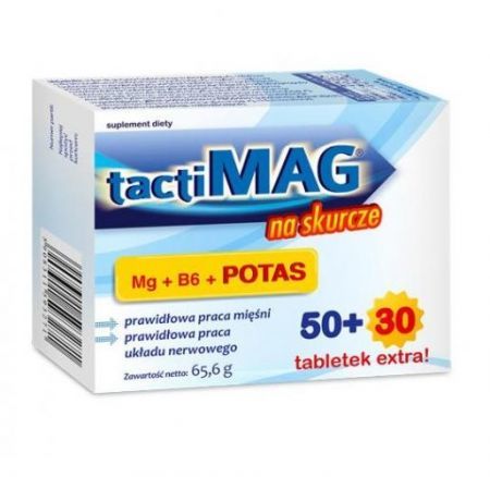 TactiMag na skurcze, tabletki, 80 szt DATA WAŻNOŚCI 30.11.2022 + Bez recepty | Witaminy i minerały | Magnez i potas ++ Tactica Pharmaceuticals