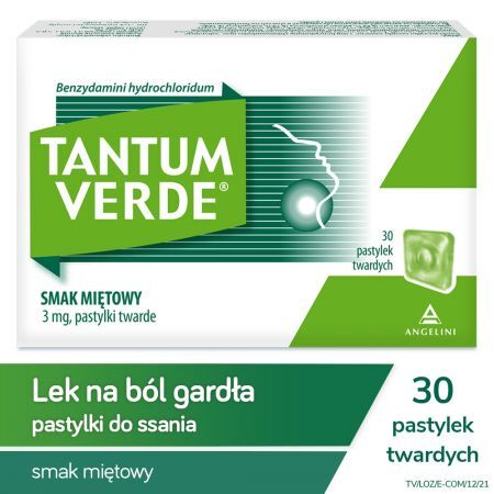 Tantum Verde, 3 mg pastylki o smaku miętowym, 30 szt. + Bez recepty | Przeziębienie i grypa | Ból gardła i chrypka ++ Angelini