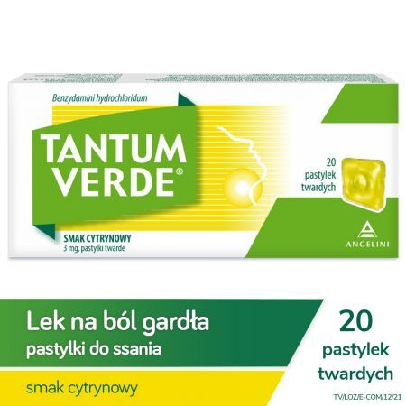 Tantum Verde, 3 mg pastylki twarde o smaku cytrynowym, 20 szt. + Bez recepty | Przeciwbólowe | Ból gardła ++ Angelini