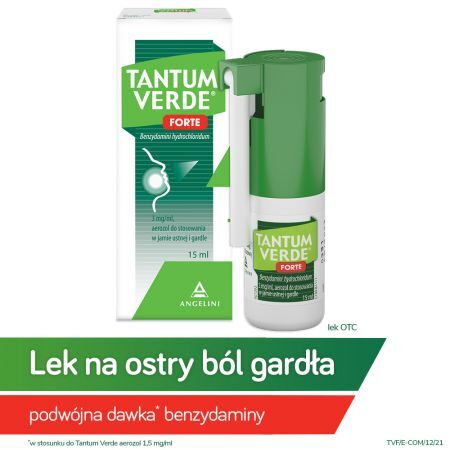 Tantum Verde Forte, 0,3% aerozol, 15 ml + Bez recepty | Przeziębienie i grypa | Ból gardła i chrypka ++ Angelini
