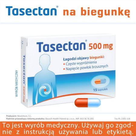 Tasectan, 500 mg kapsułki,15 szt. + Bez recepty | Przewód pokarmowy i trawienie | Biegunka ++ Bausch Health