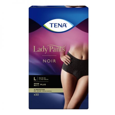 TENA Lady Pants Plus Noir, majtki chłonne rozmiar L Large, 30 szt. + Bez recepty | Drogi moczowe | Nietrzymanie moczu ++ Essity