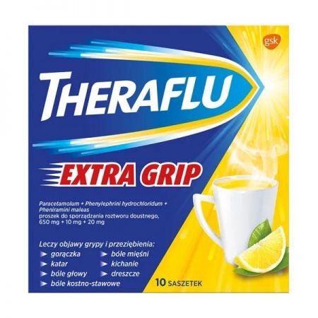 Theraflu ExtraGRIP, 650mg+10mg+20mg proszek w saszetkach do sporządzania roztworów doustnych, 10 szt. + Bez recepty | Przeziębienie i grypa | Preparaty wspomagające ++ Novartis