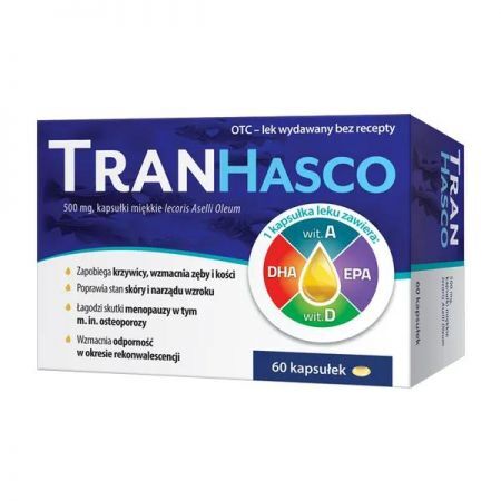 Tran Hasco, 500 mg kapsułki miękkie, 60 szt. + Bez recepty | Odporność | Tran i olej z wątroby rekina ++ Hasco