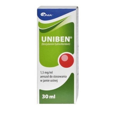 Uniben, 1,5 mg/ml aerozol do stosowania w jamie ustnej, 30 ml + Bez recepty | Przeziębienie i grypa | Ból gardła i chrypka ++ Unia