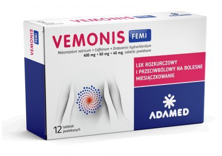 Vemonis Femi, tabletki powlekane, 12 szt. + Bez recepty | Przeciwbólowe | Bóle menstruacyjne