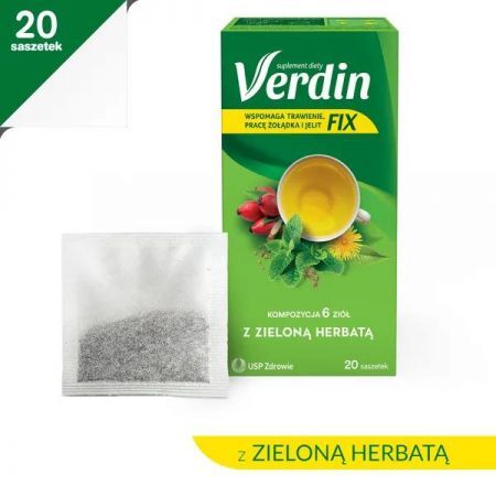 Verdin fix z zieloną herbatą, zioła do zaparzania w saszetkach, 20 szt. + Bez recepty | Przewód pokarmowy i trawienie | Niestrawność ++ Us Pharmacia