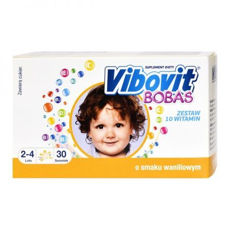 Vibovit Bobas, proszek waniliowy 2 g x 30 saszetek + Bez recepty | Witaminy i minerały | Dla dzieci ++ Teva