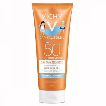 Vichy Capital Soleil, Wet Skin niewidoczny żel emulsja dla dzieci SPF 50+, 200 ml + Kosmetyki i dermokosmetyki | Pielęgnacja | Ciało | Balsamy, peelingi i inne ++ L'Oreal