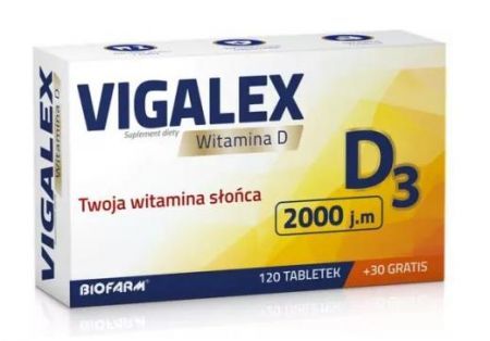 Vigalex D3 2000 j.m., tabletki, 120 szt. + 30 szt. GRATIS + Bez recepty | Witaminy i minerały | Witamina D ++ Biofarm