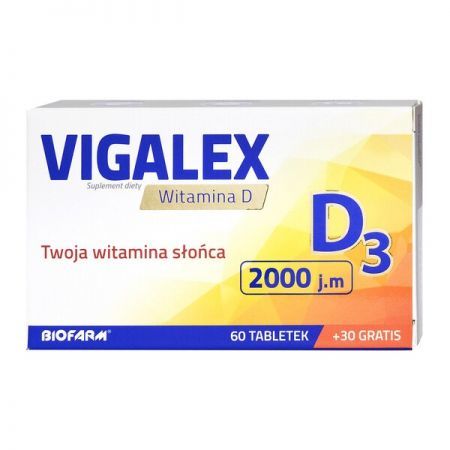 Vigalex D3 2000 j.m., tabletki, 60 szt. + 30 szt. GRATIS + Bez recepty | Witaminy i minerały | Witamina D ++ Biofarm