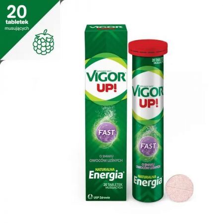 Vigor Up! Fast, tabletki musujące o smaku owoców leśnych, 20 szt. + Bez recepty | Energia ++ Us Pharmacia