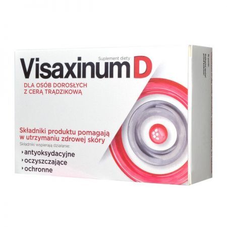 Visaxinum D dla osób dorosłych z cerą trądzikową, tabletki powlekane, 30 szt. + Bez recepty | Skóra, włosy i paznokcie ++ Aflofarm