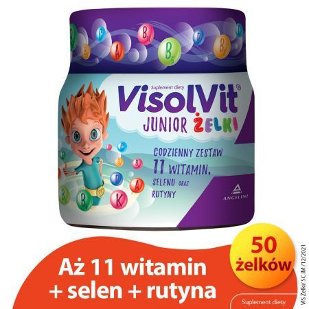 VisolVit Junior, żelki dla dzieci od 3 lat smak owocowy, 50 szt + Bez recepty | Witaminy i minerały | Dla dzieci ++ Angelini