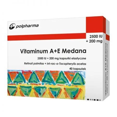 Vitaminum A+E Medana, 2500 j.m. A + 200 mg E kapsułki, 40 szt. + Bez recepty | Witaminy i minerały | Witamina A i E ++ Medana