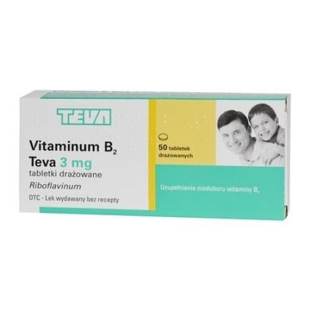 Vitaminum B2 Teva, 3 mg tabletki drażowane, 50 szt. + Bez recepty | Witaminy i minerały | Witaminy z grupy B ++ Teva