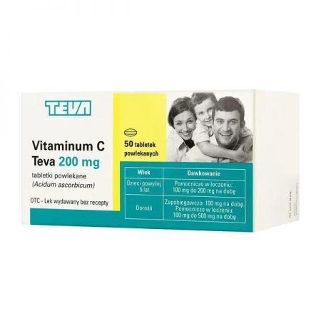 Vitaminum C Teva, 200 mg tabletki, 50 szt + Bez recepty | Odporność | Witaminy na odporność ++ Teva