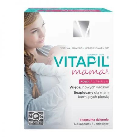 Vitapil Mama, tabletki, mocne, lśniące włosy, 60 szt + Bez recepty | Witaminy i minerały | W ciąży i podczas karmienia ++ Holbex