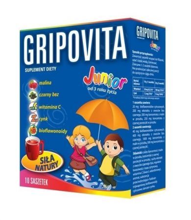 Zdrovit Gripovita Junior, od 3 roku życia wzmocnienie odporności saszetki, 10 szt + Bez recepty | Przeziębienie i grypa | Preparaty wspomagające ++ Natur Produkt Zdrovit