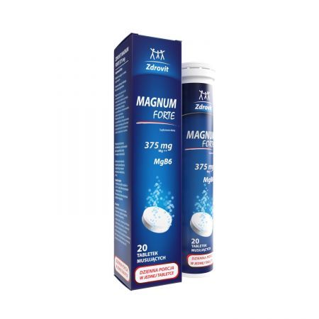 Zdrovit Magnum Forte 375 mg, tabletki musujące smak cytrynowy, 20 szt. + Bez recepty | Witaminy i minerały | Magnez i potas ++ Natur Produkt Pharma