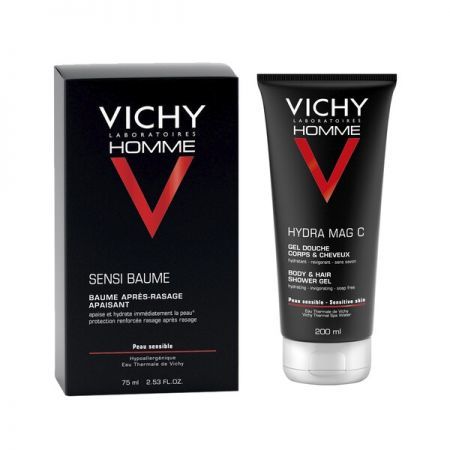 Zestaw Promocyjny Vichy Homme Sensi Baume, kojący balsam po goleniu, 75 ml + żel pod prysznic do ciała i włosów Hydra Mag C, 200 ml + Kosmetyki i dermokosmetyki | Pielęgnacja | Ciało | Preparaty do kąpieli ++ L'Oreal