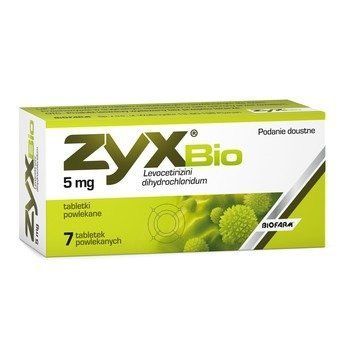 Zyx Bio, 5 mg, tabl.powl., 7 szt, bl + Bez recepty | Alergia | Leki na alergię ++ Biofarm